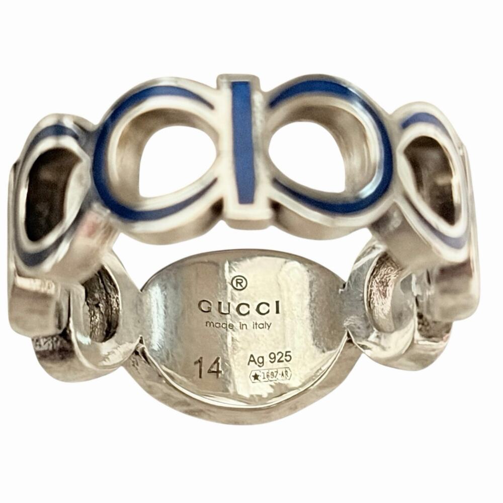 Gucci GG Sterling Silver Blue Enamel Ring | 925 Sterling | Size 7 | Box | NWOT - Picture 4 of 6